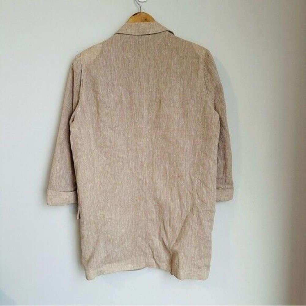 Harve Benard Tan Open Front Linen Blazer Lagenlook Women’s Size 12 oversized - Picture 4 of 9